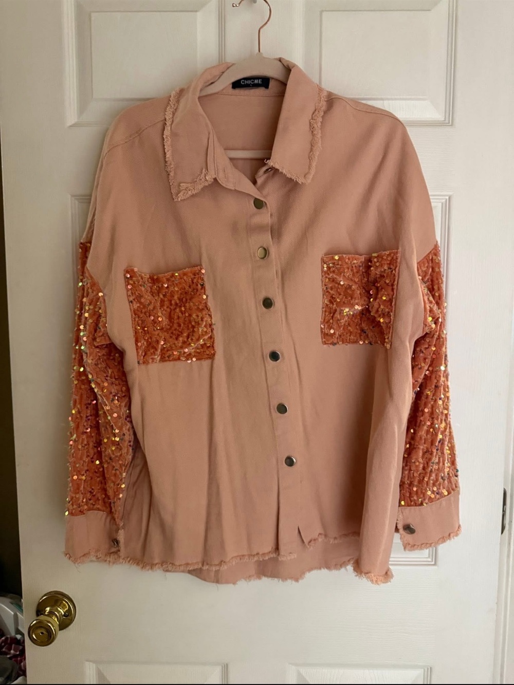 Light Pink Denim & Sequins Shirt